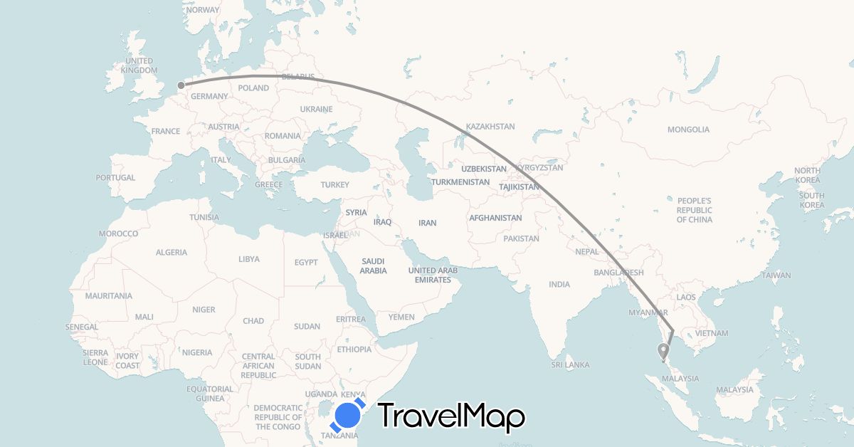 TravelMap itinerary: driving, plane in Netherlands, Thailand (Asia, Europe)